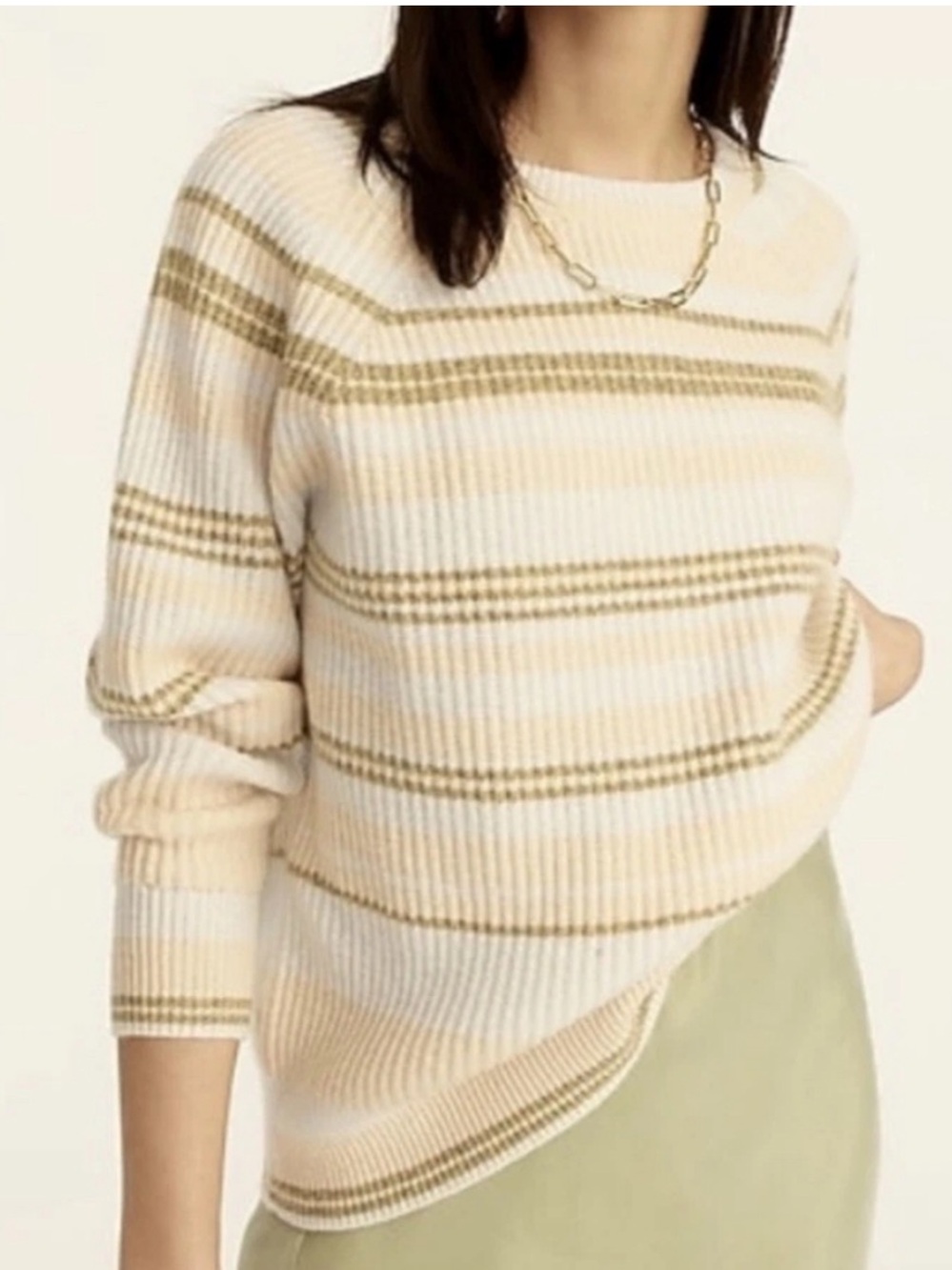 J.Crew 100% Cashmere Ribbed Crewneck Sweatshirt in Pearl Oyster Ash Stripe, M